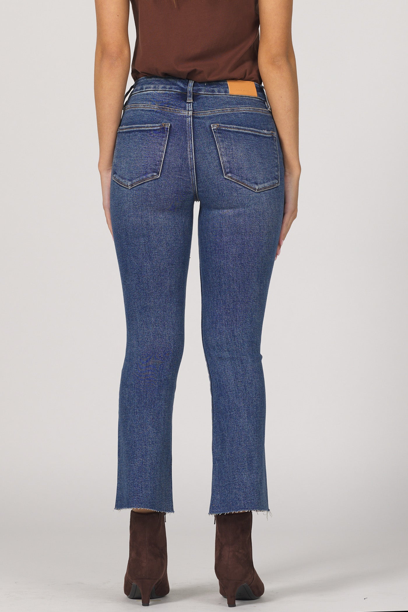 raw hem cropped flare denim Jeanne back