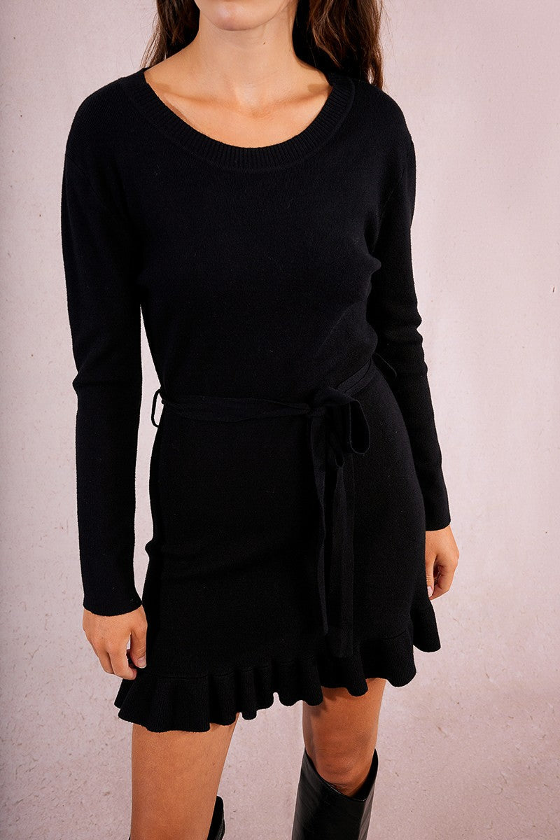 ruffle hem sweater dress black 5