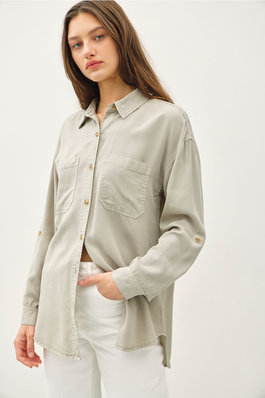 sage tencel button down