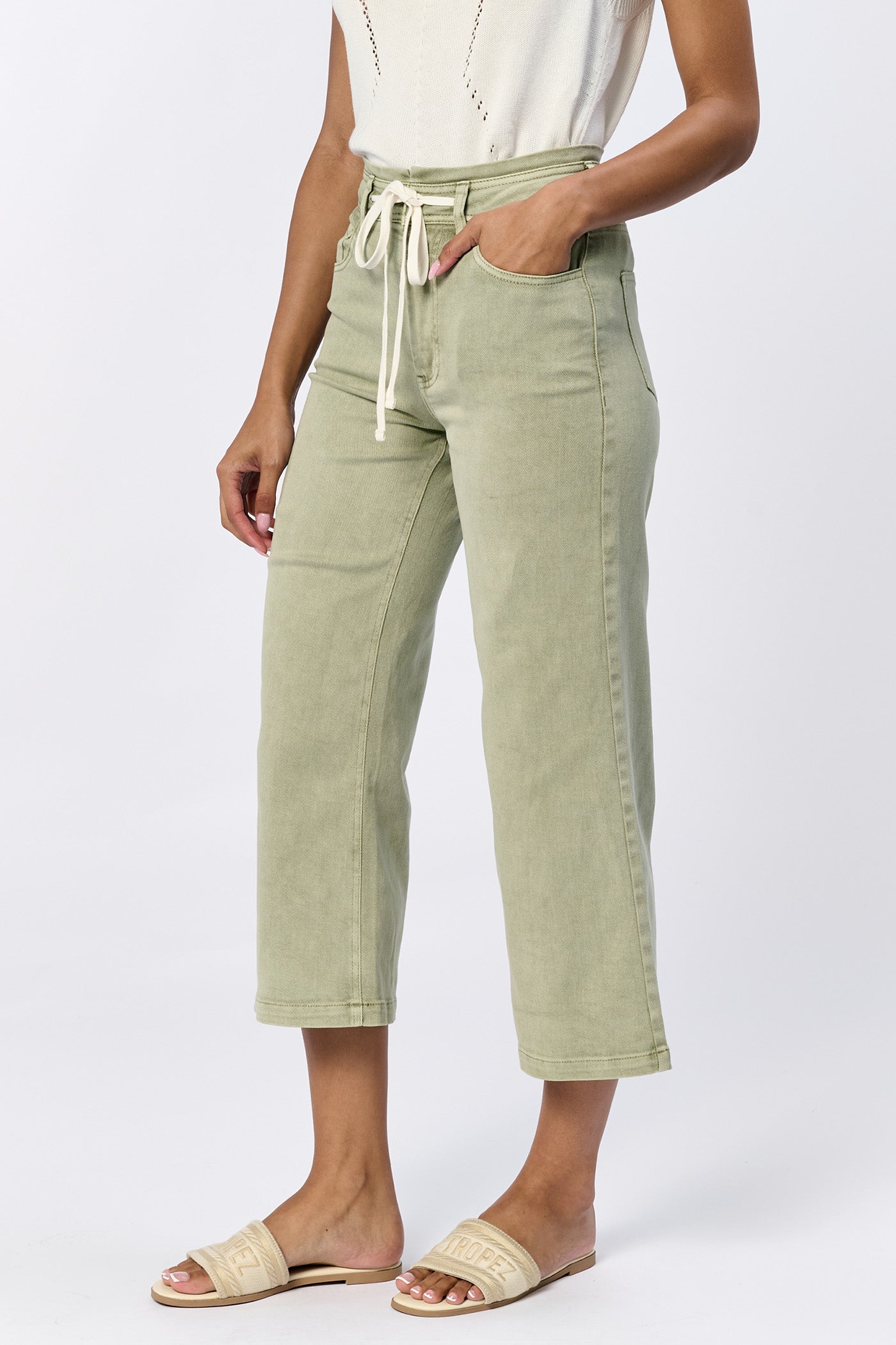 sage tie waist cropped jeans