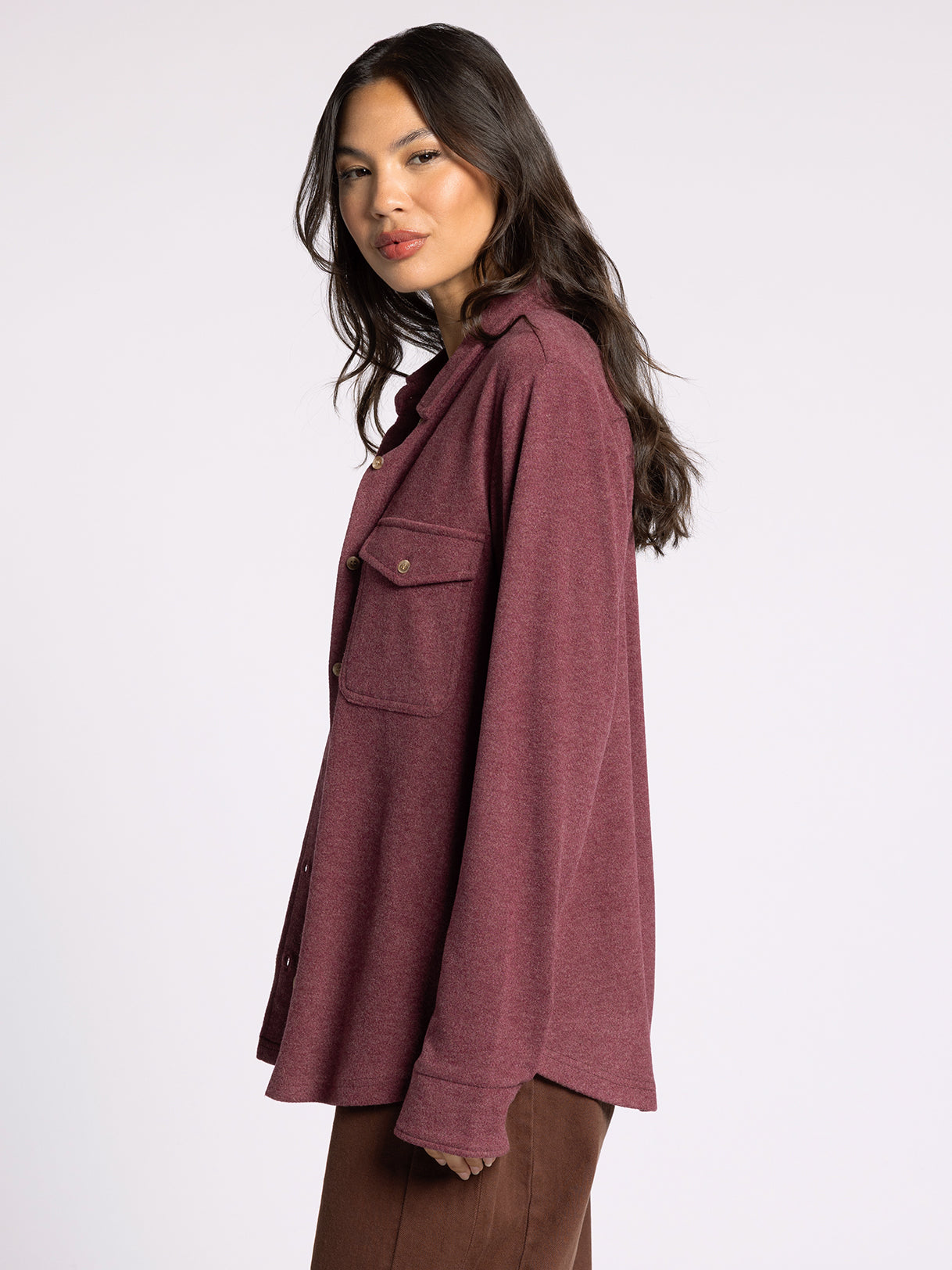 ultra soft button down top in maroon for women