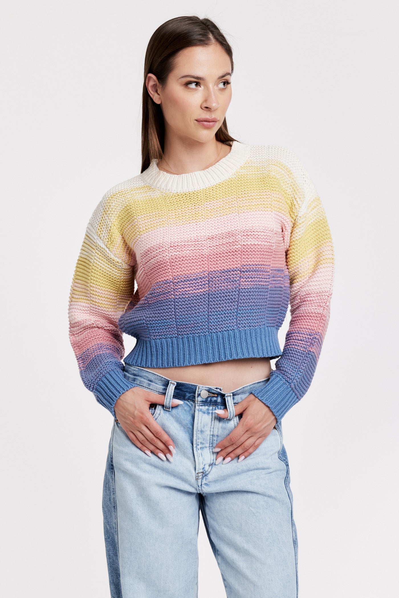 Rainbow Striped Cropped Sweater
