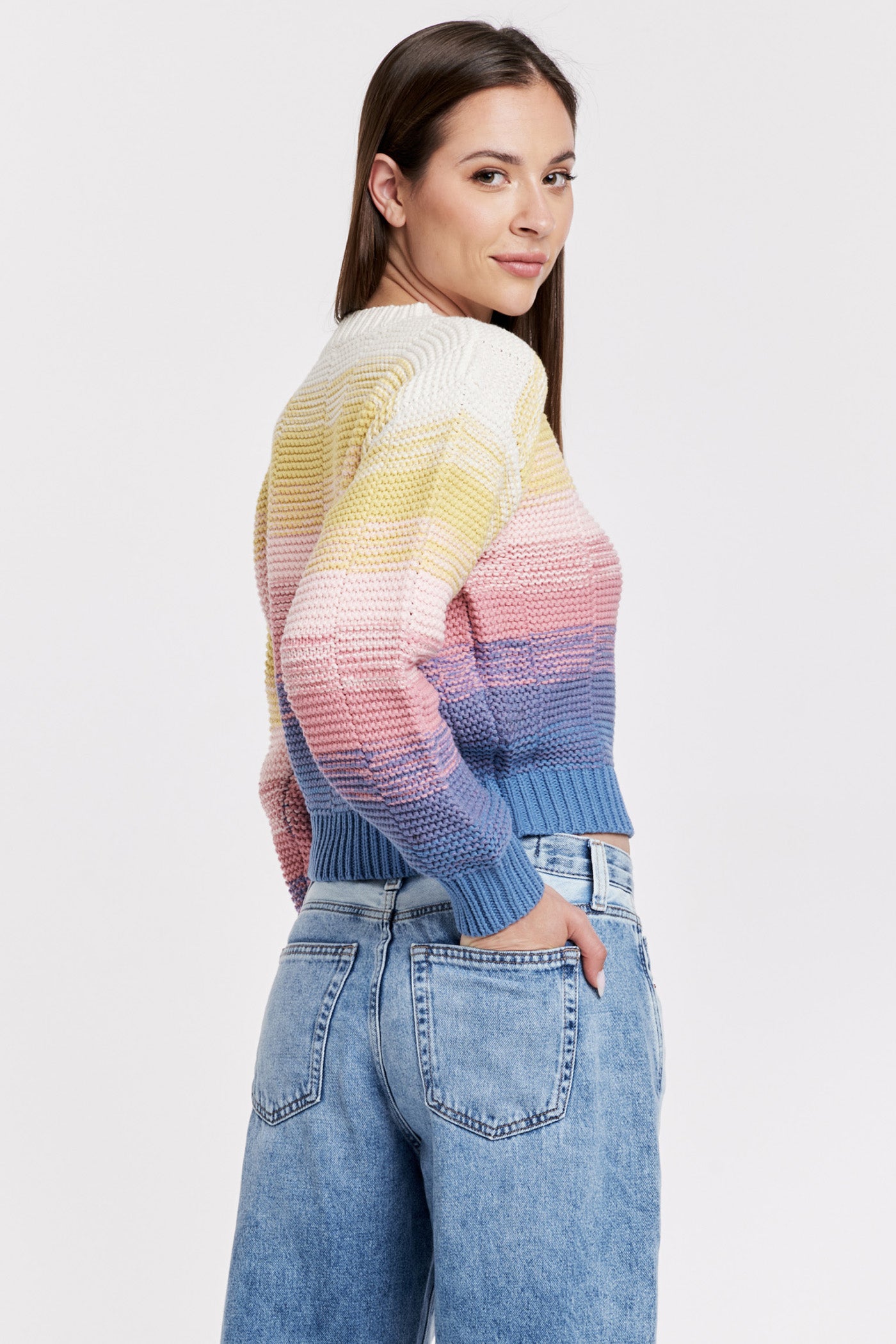 Rainbow Striped Cropped Sweater
