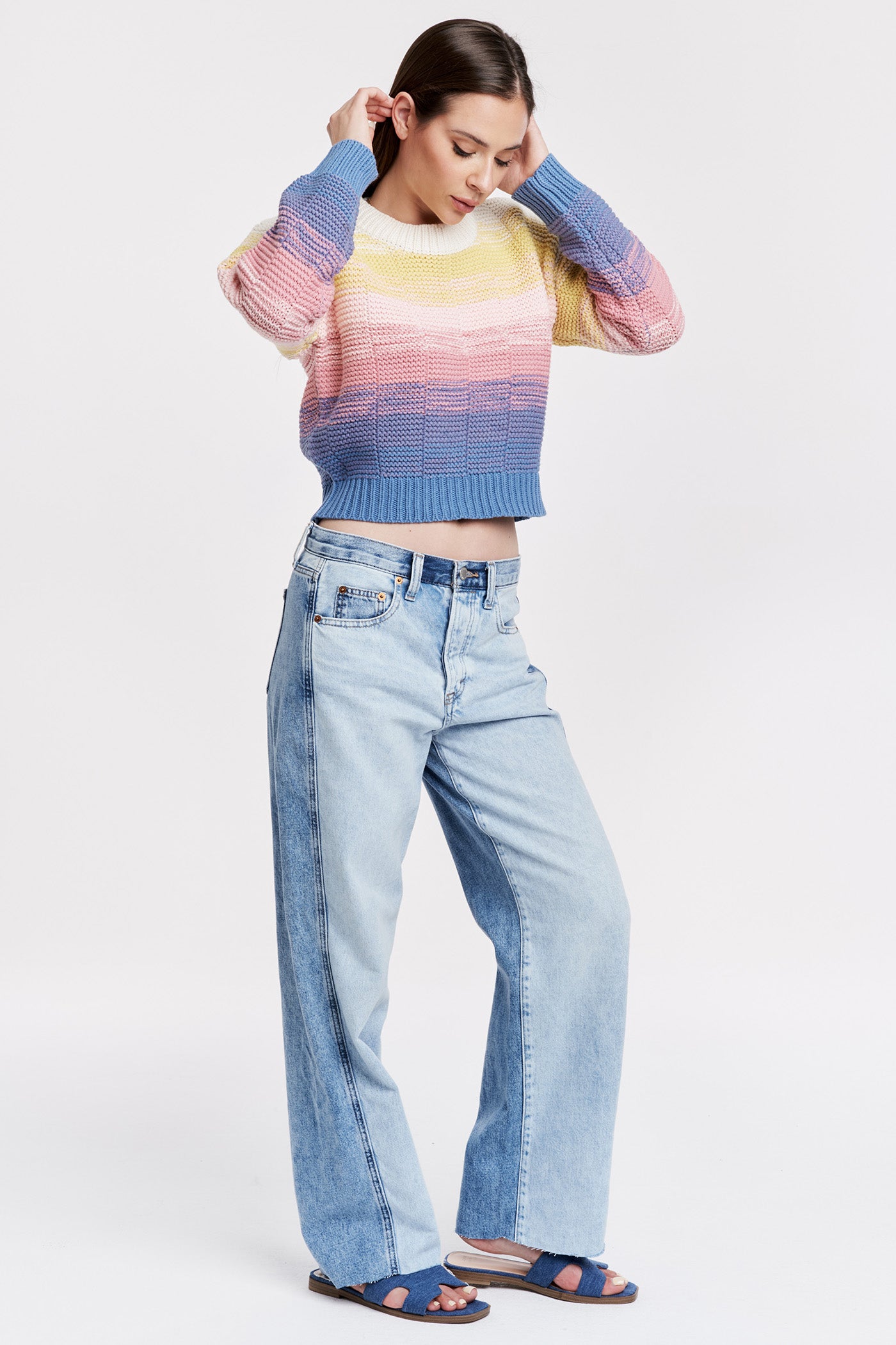 Rainbow Striped Cropped Sweater