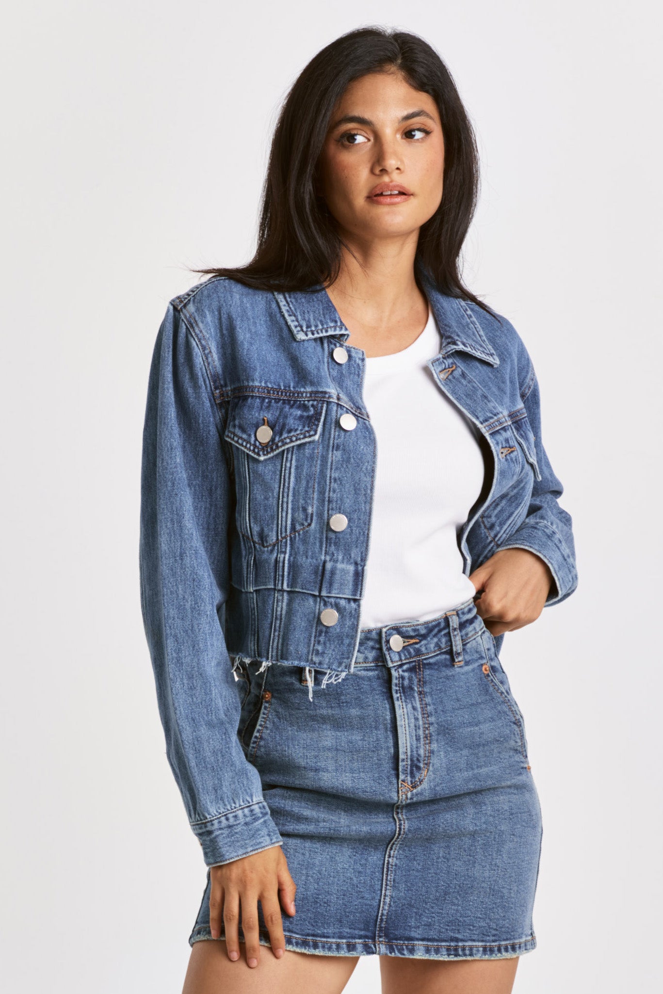 Dear John Cropped Raw Hem Denim Jacket