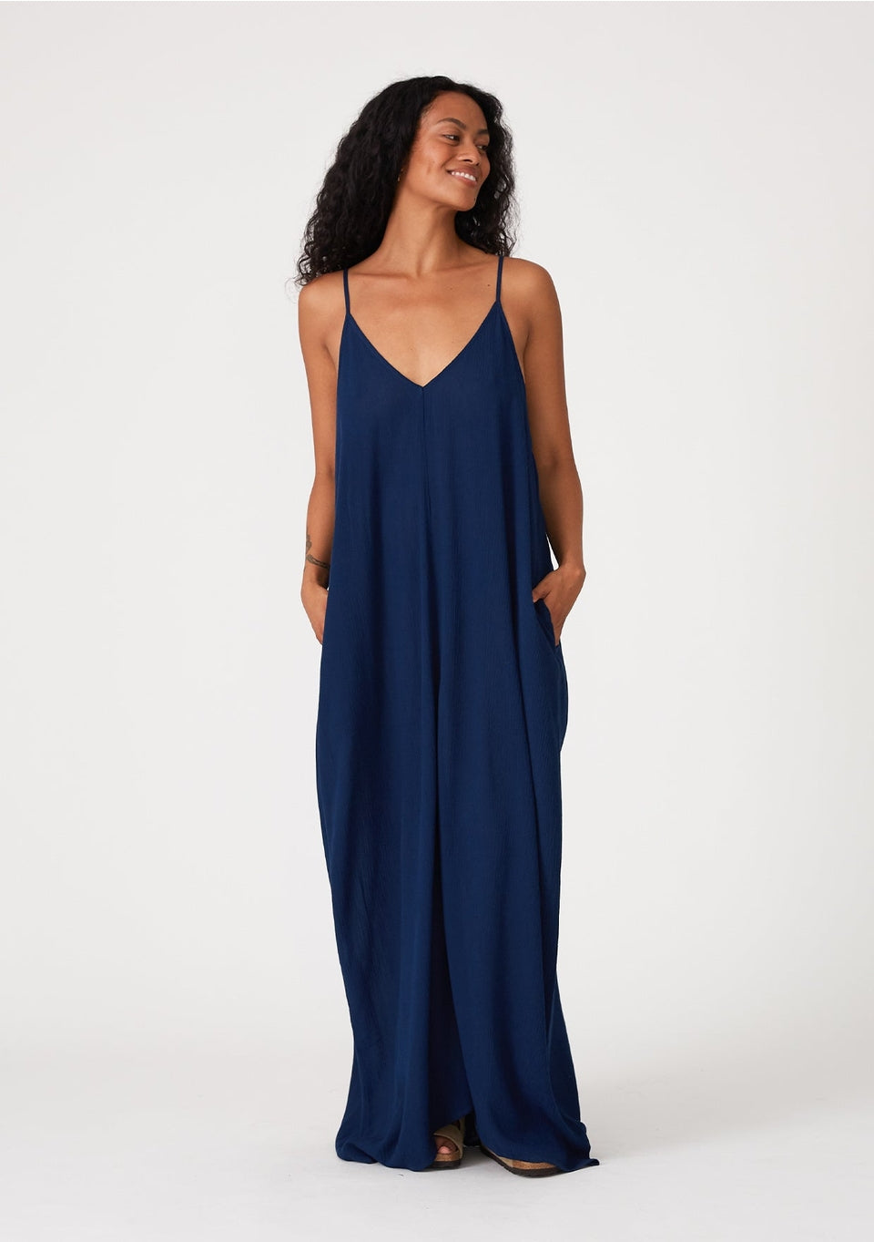 v-neck cocoon dress navy