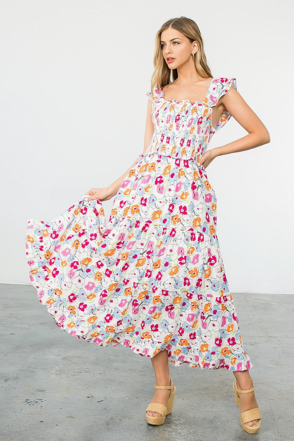 white floral smocked dress