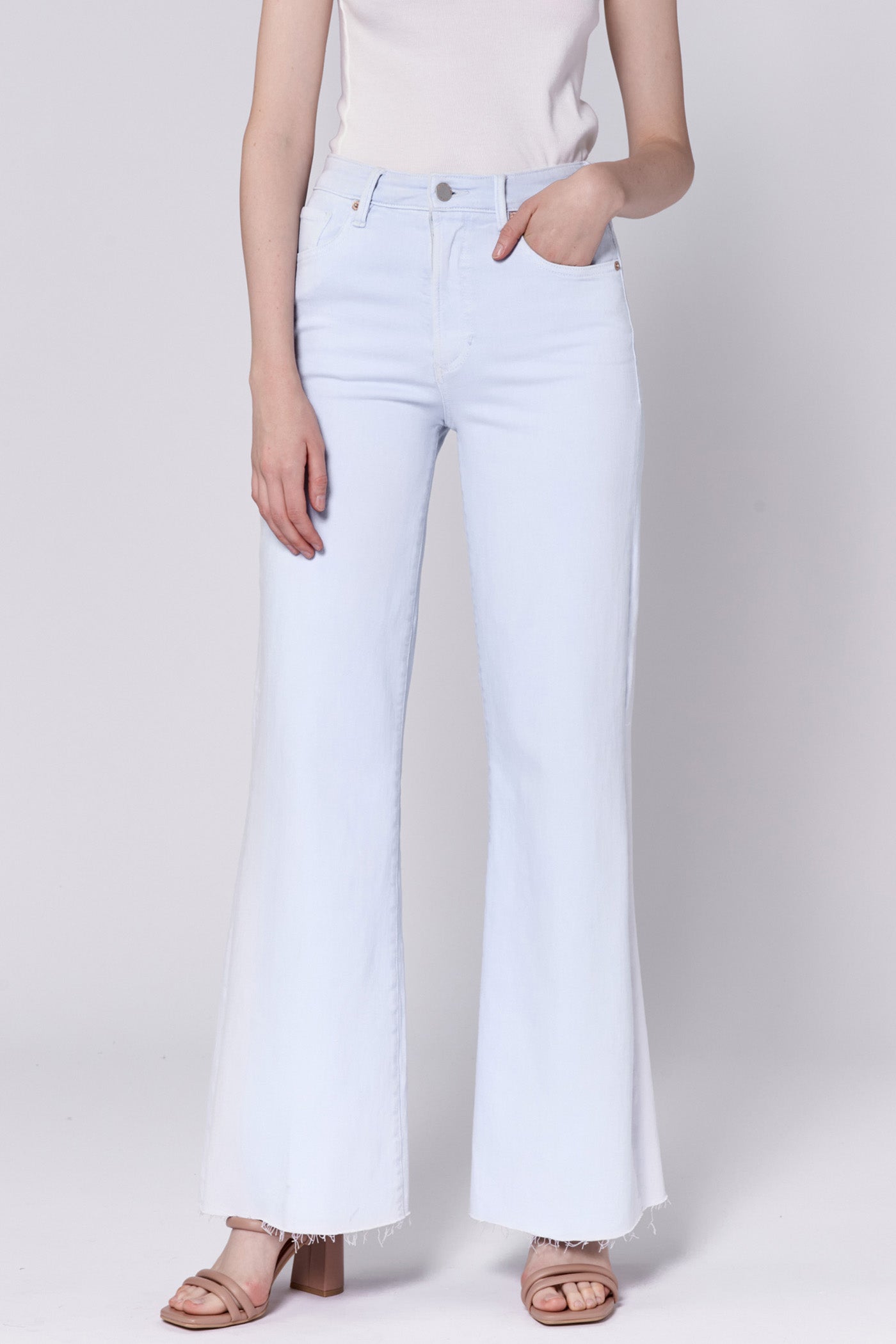 white high rise flare jean