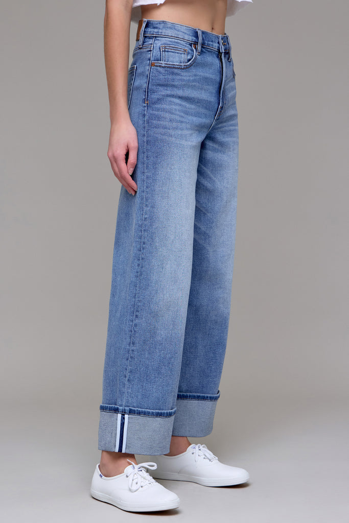 wide leg cuffed long denim