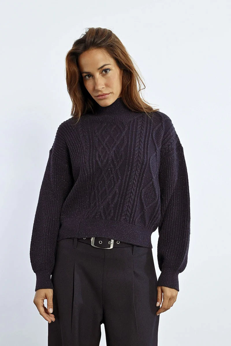 Cable Knit High Neck Sweater