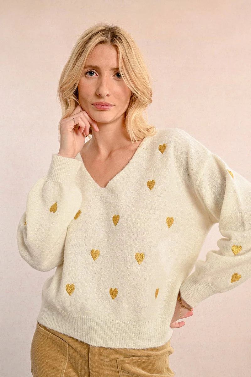 Gold Hearts V-Neck Sweater