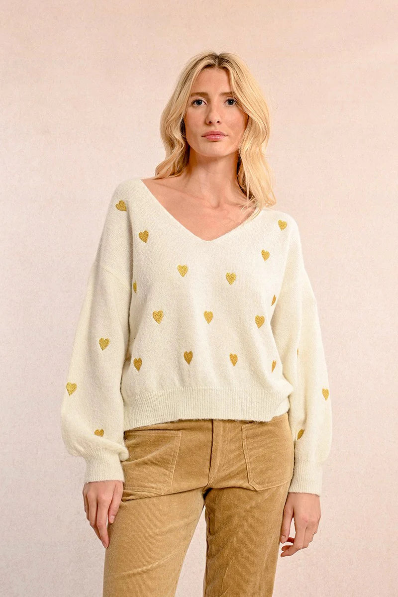 Gold Hearts V-Neck Sweater