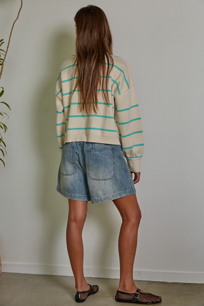 Mint Stripe Cropped Sweater