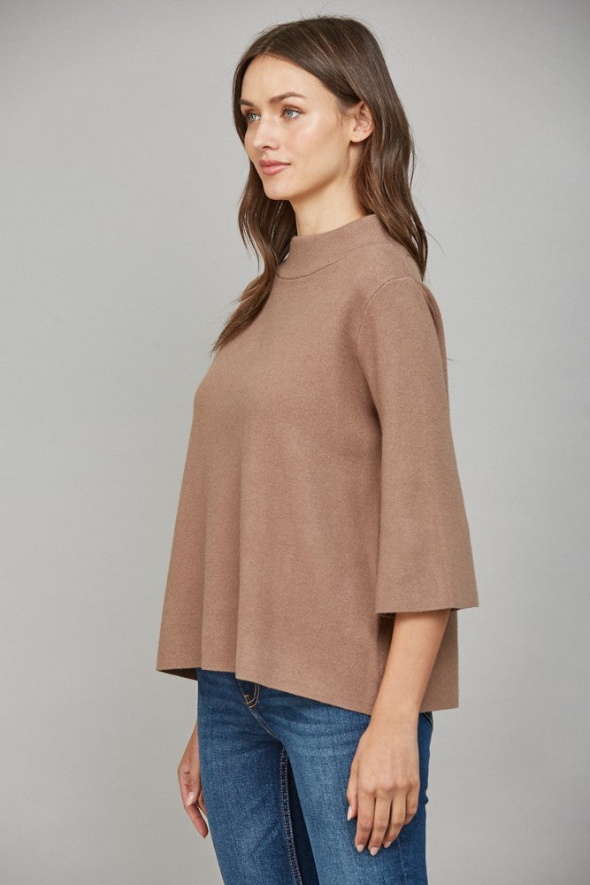3/4 sleeve knit sweater in mocha mousse