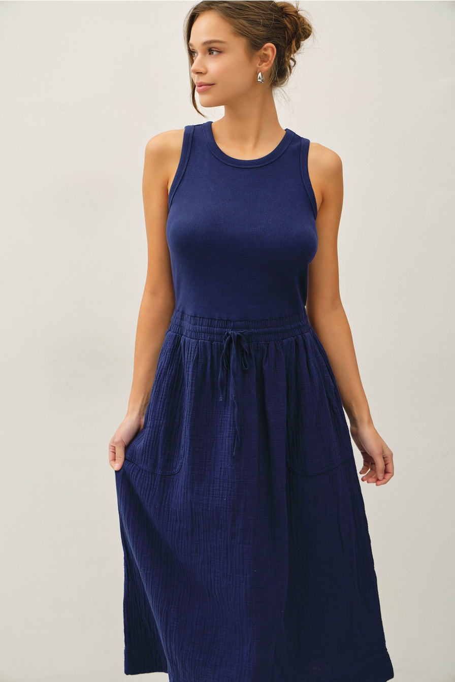 Cotton Tank Dress with Gauze Skirt