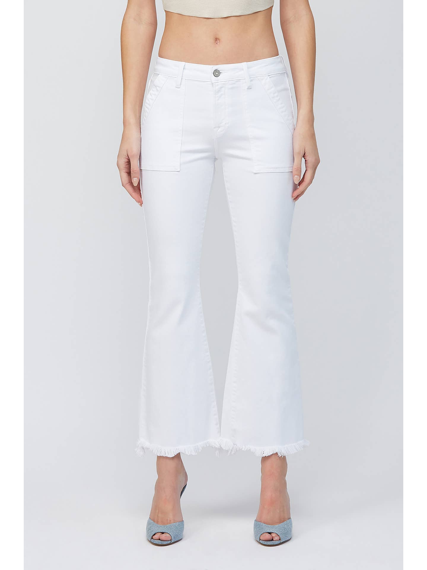 Hidden Happi White Cargo Pocket Cropped Flare