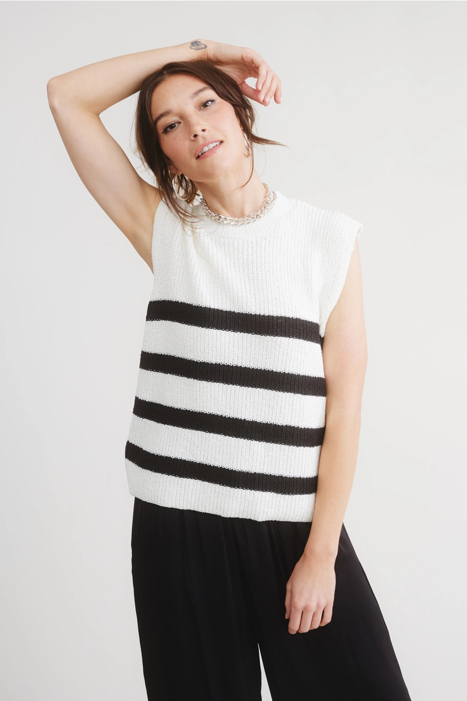 Black Stripe Sleeveless Sweater
