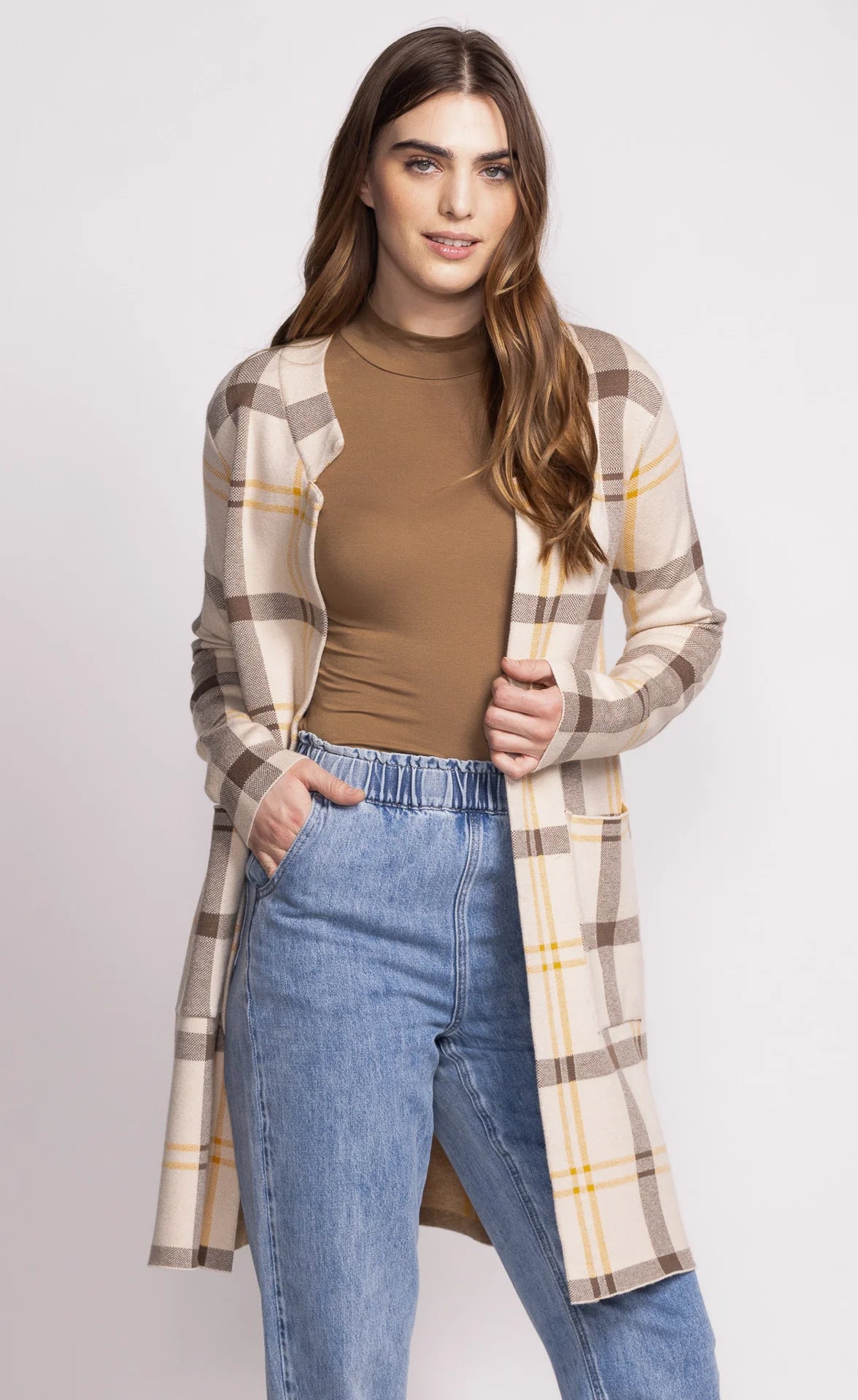 Beige & Brown Long Flannel