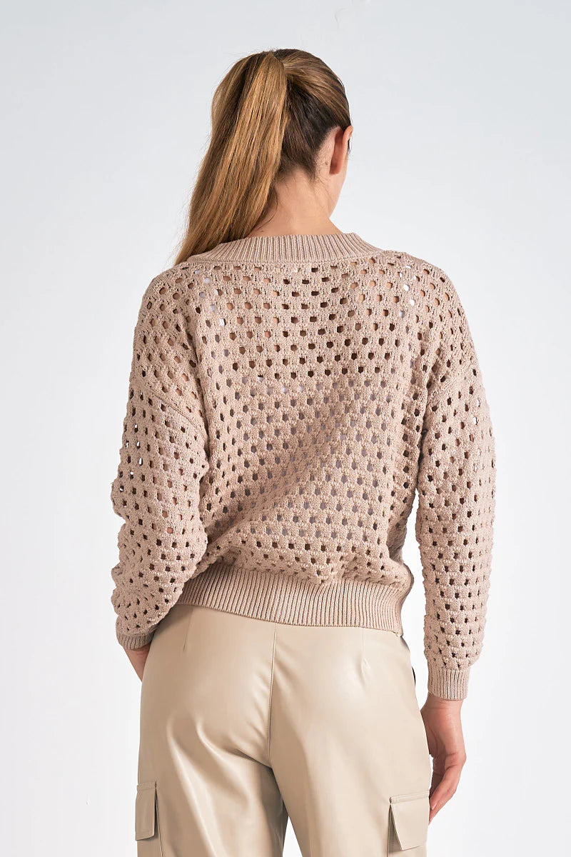 Beige Knit Open Hole Sweater