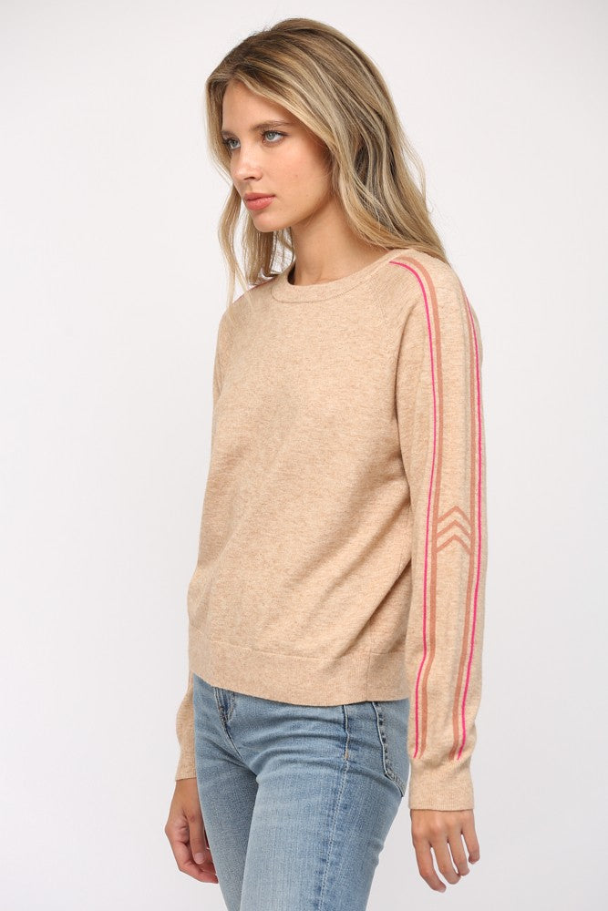 Beige Sweater With Arm Stripe 