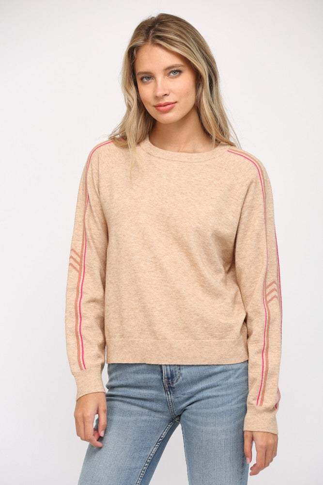 Beige Sweater With Pink Stripe 