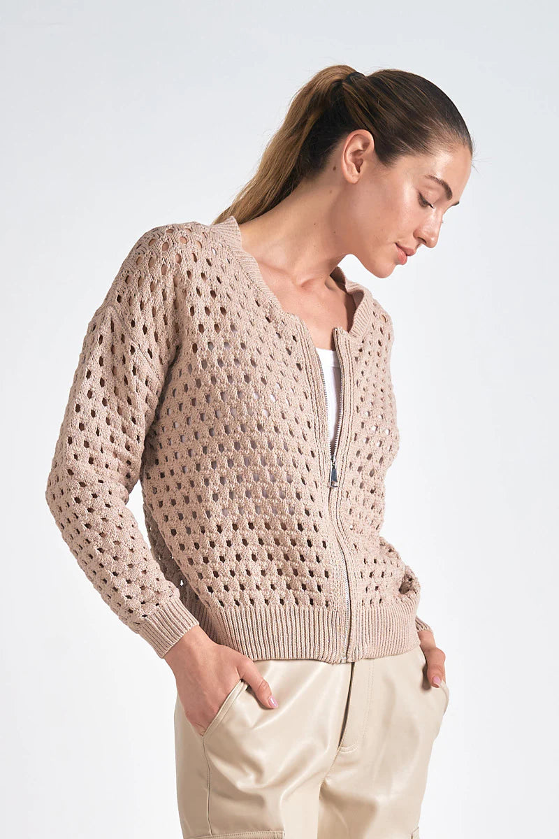 Beige Zip Up Open Hole Detail 