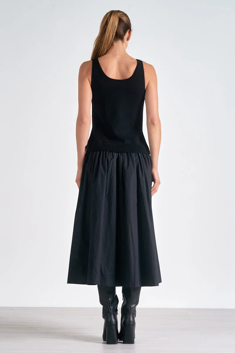 Black Contrasting Texture Maxi Dress