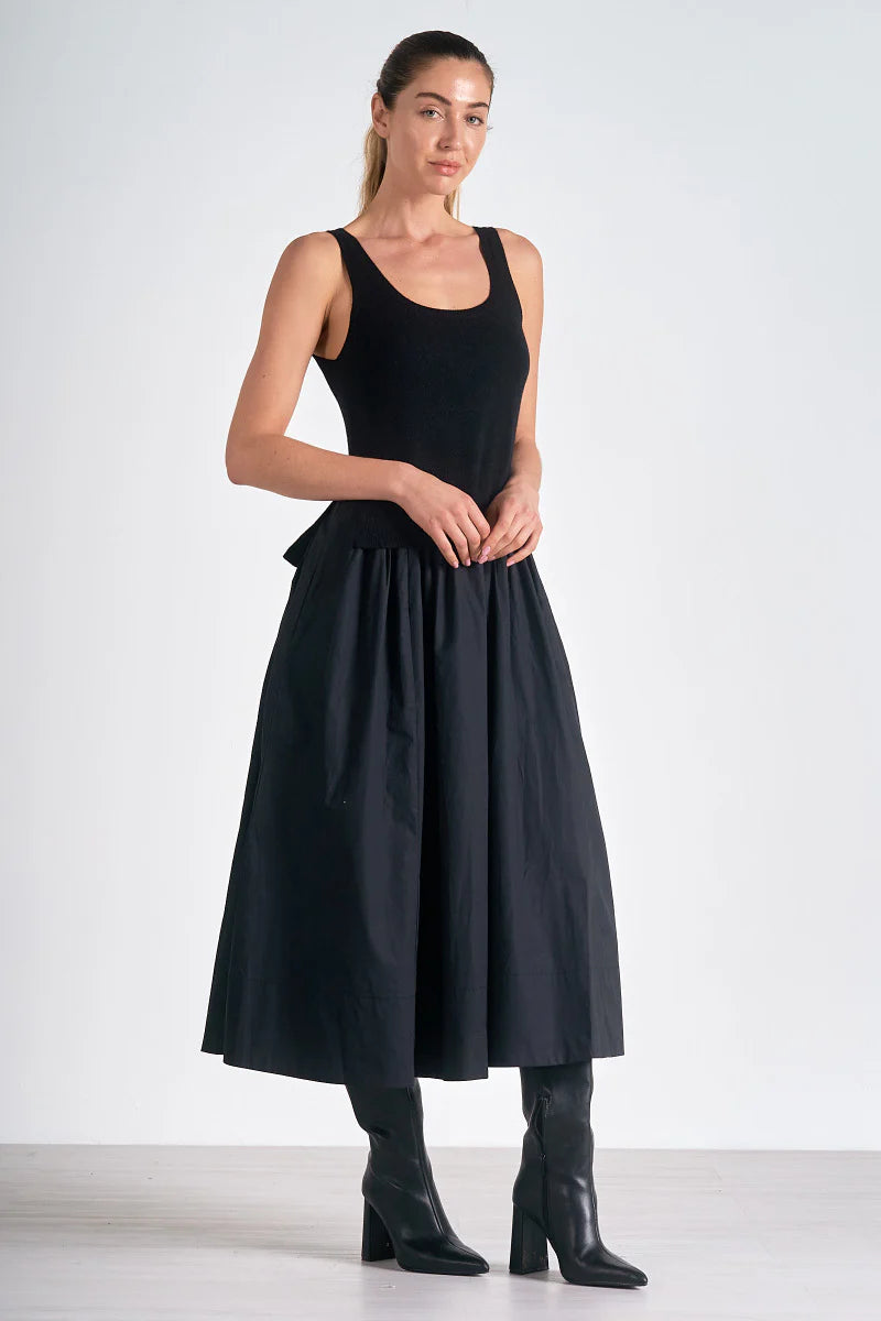 Black Dual Texture Maxi Dress