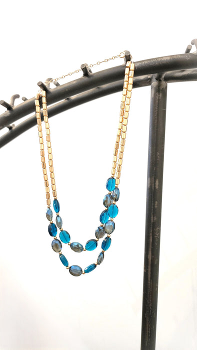 Blue And Gold Beaded Necklace
