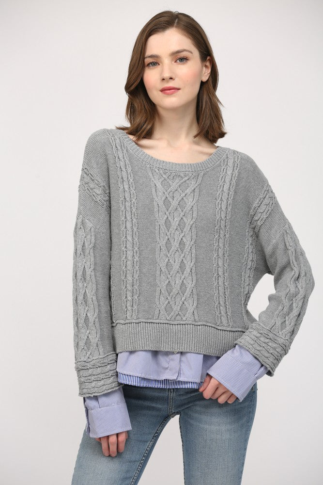 Cable Knit Layered Grey Sweater