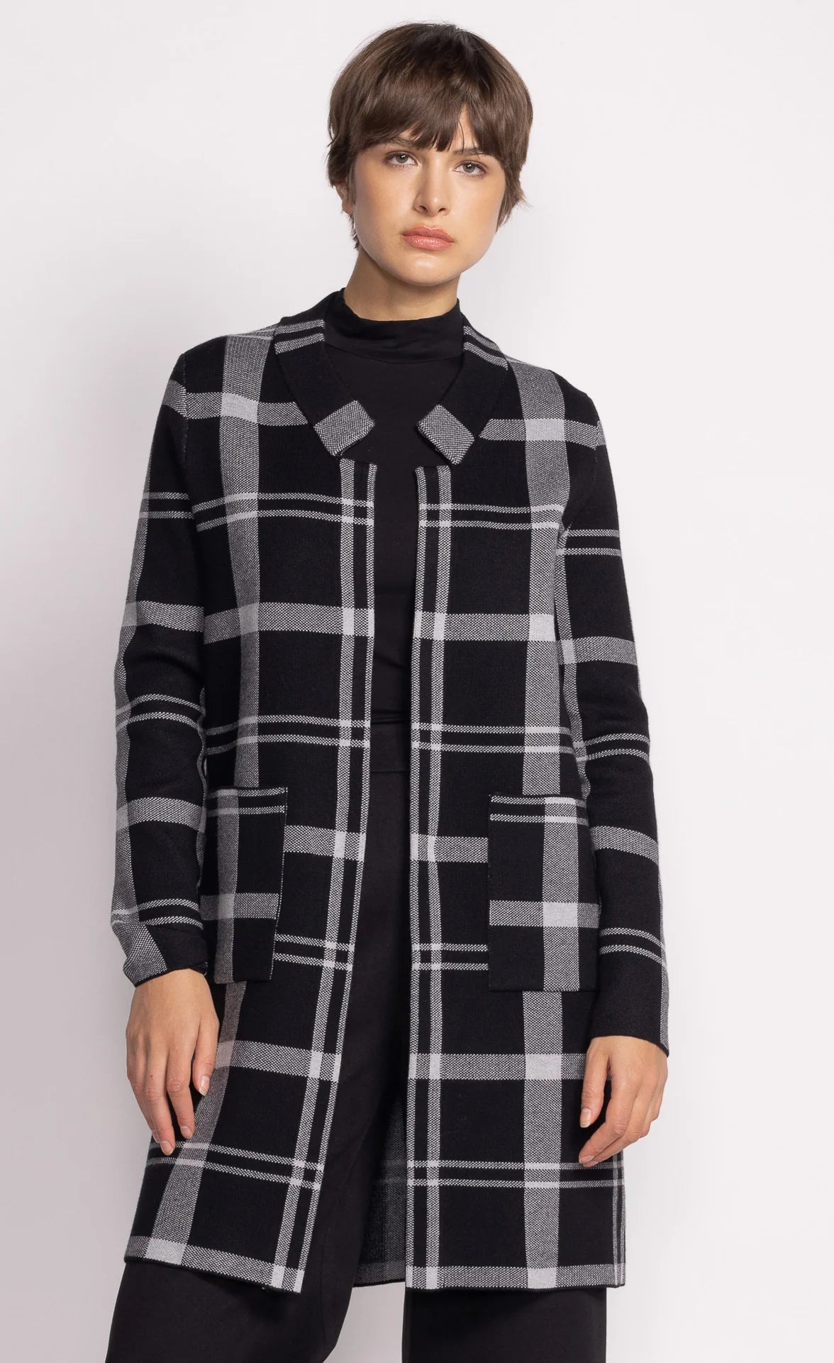 Checkered Black Long Flannel Jacket