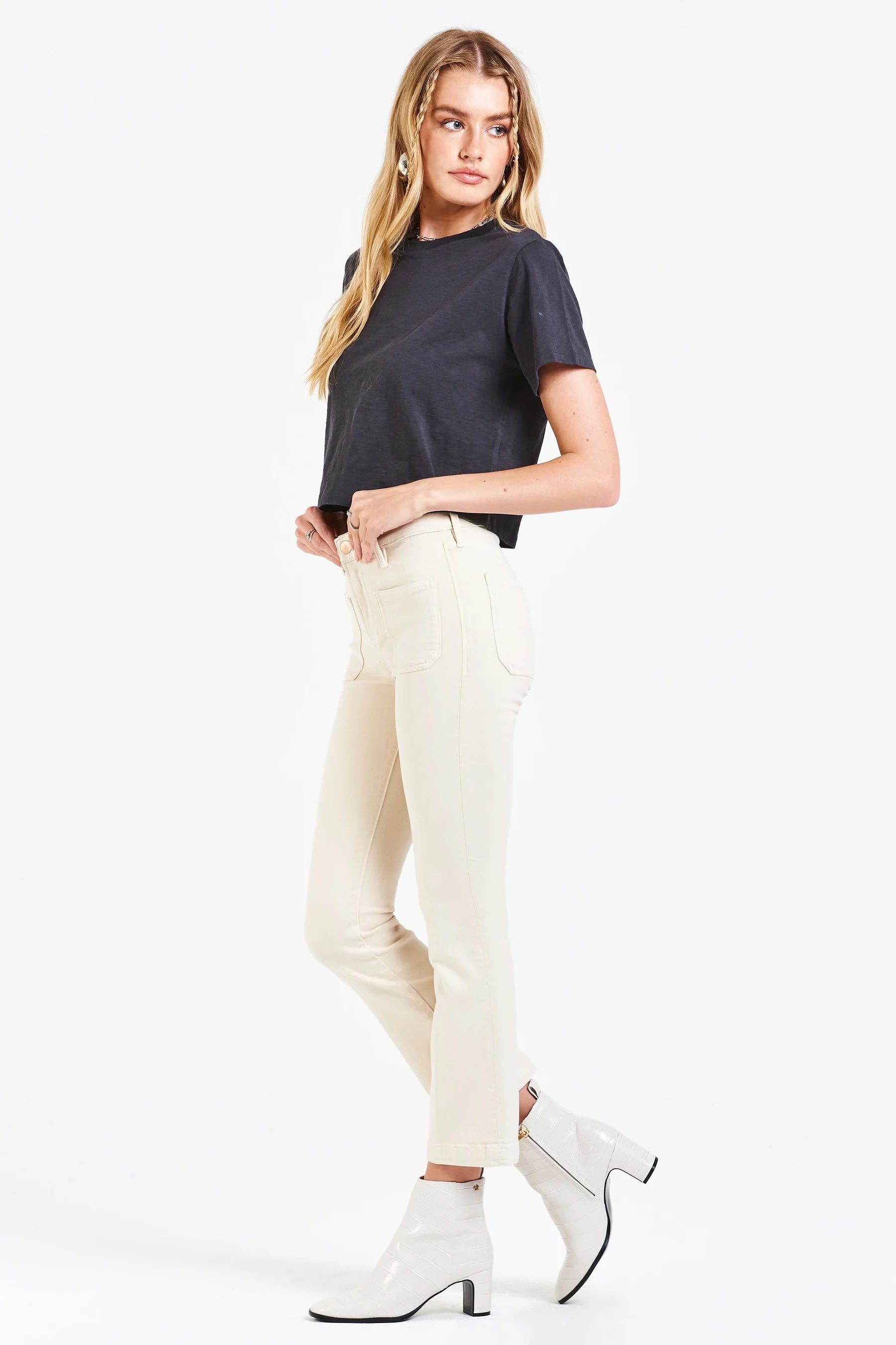 Cream Kick Flare Fall Jeans