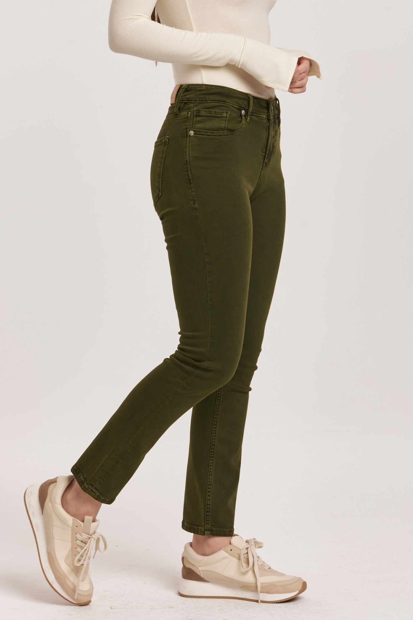 Dark Green Slim Straight Jeans