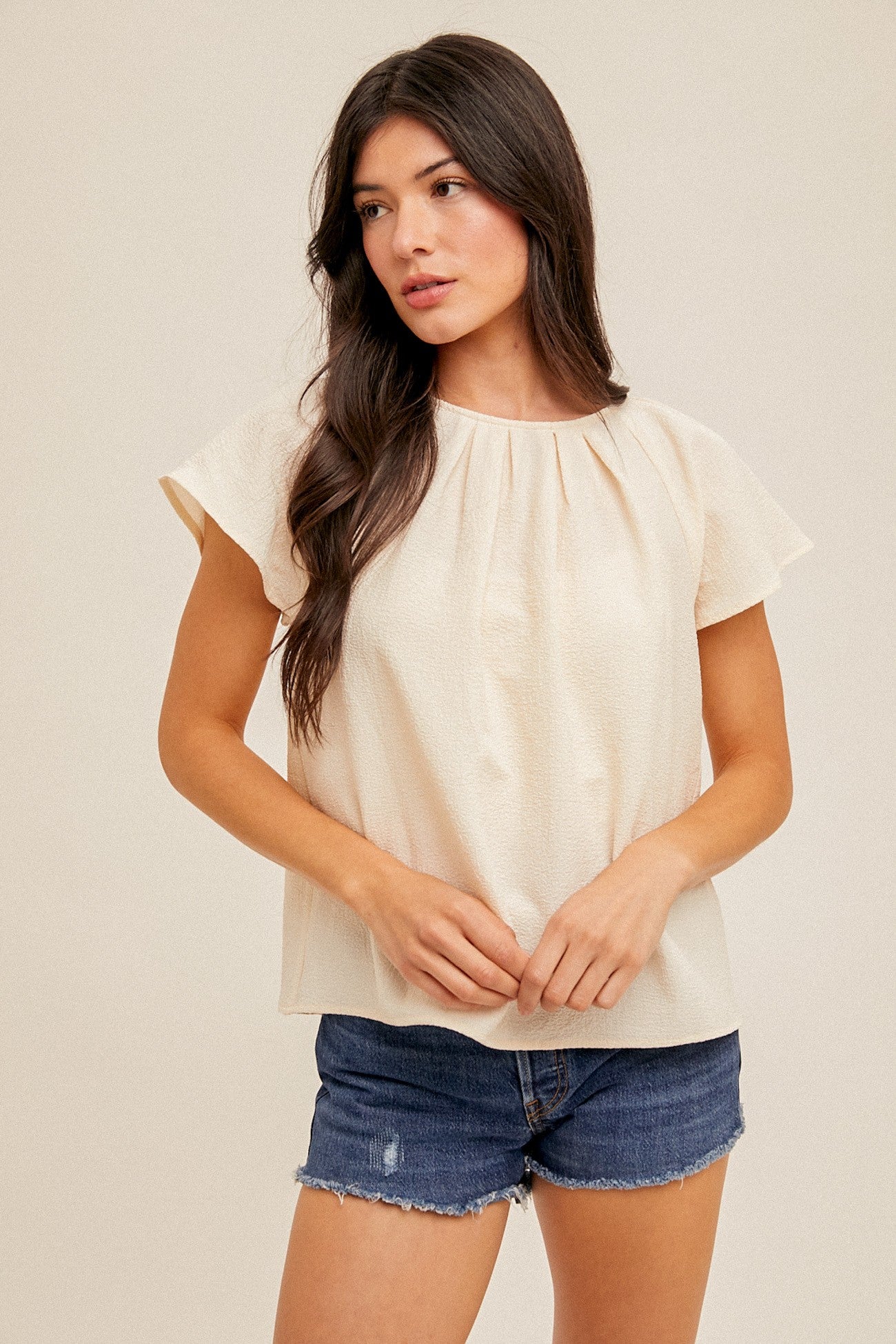 Flutter Sleeve Cream Colored Top