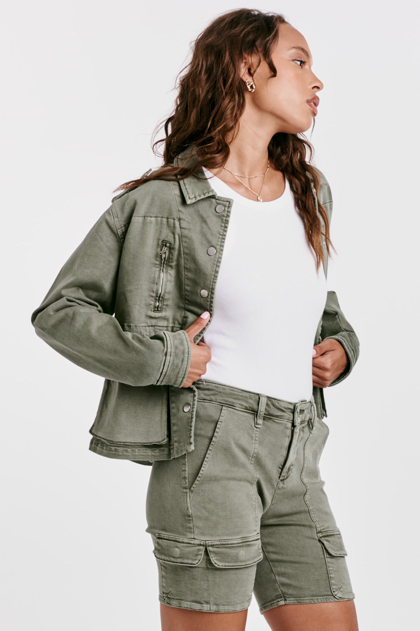 Green Cargo Pocket Jean Jacket