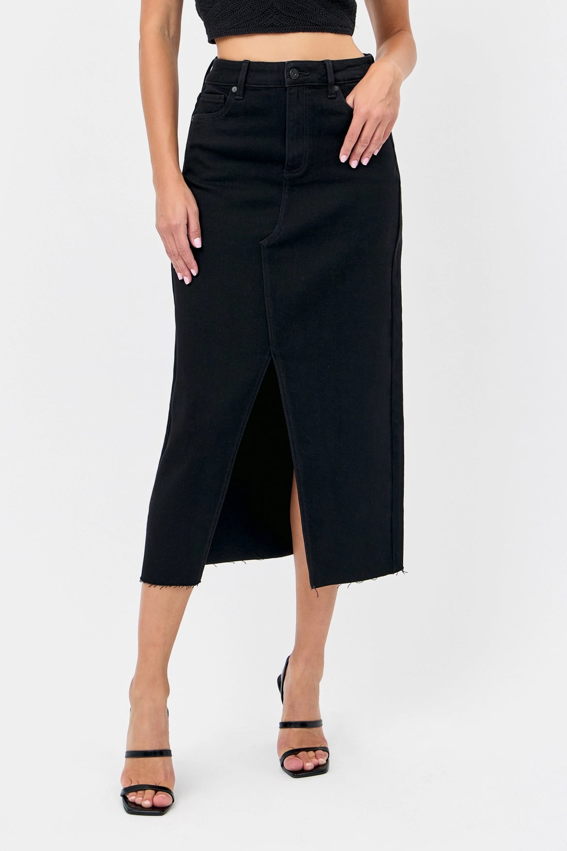 HIDDEN Black Midi Skirt With Slit 