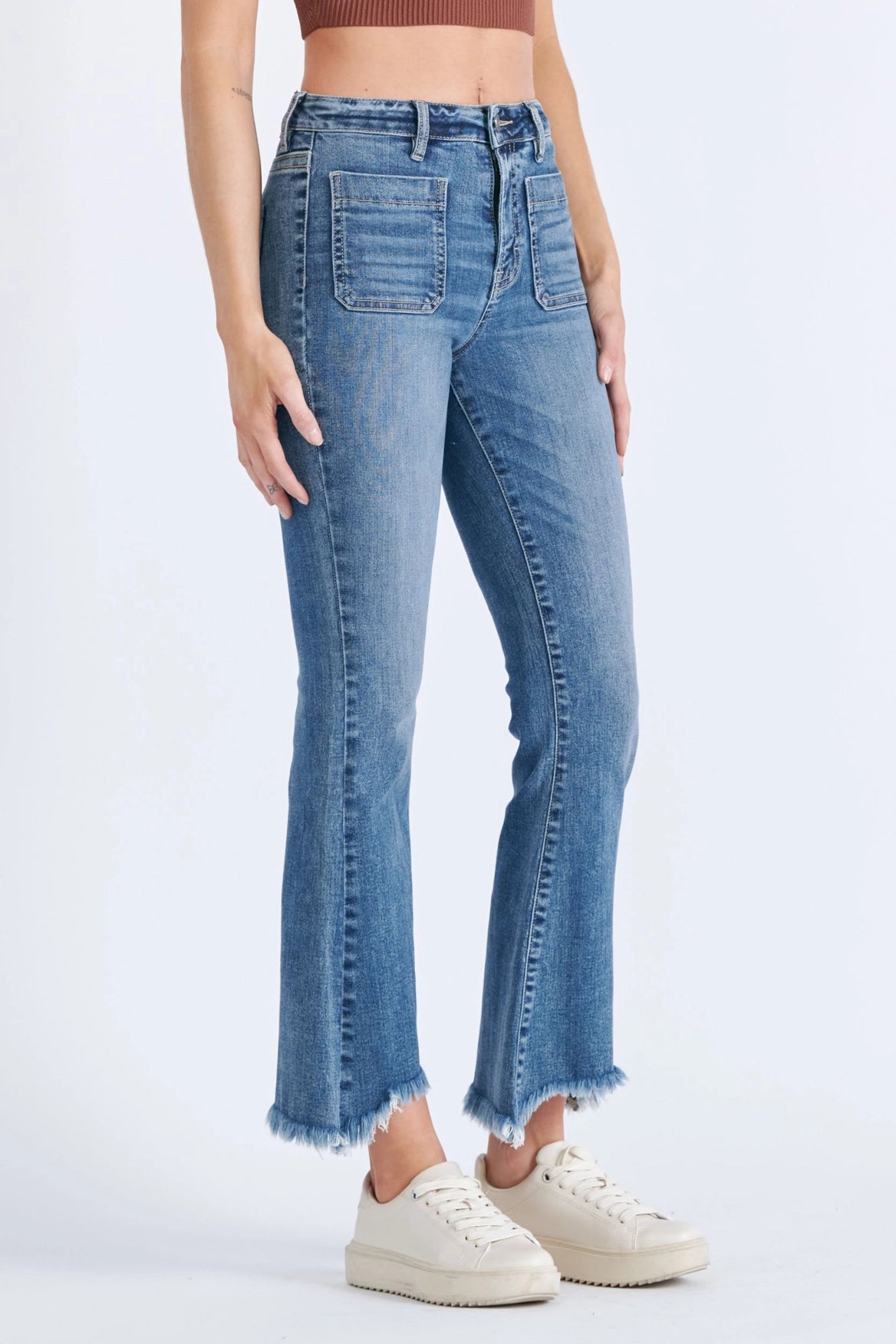 HIDDEN-Chewed Hem Crop Front Pocket Denim