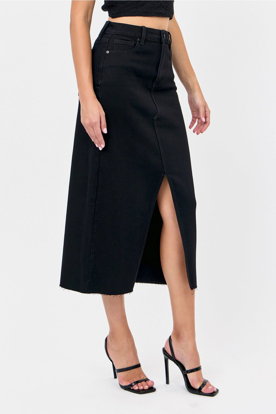 HIDDEN Frayed Black Slit Skirt 