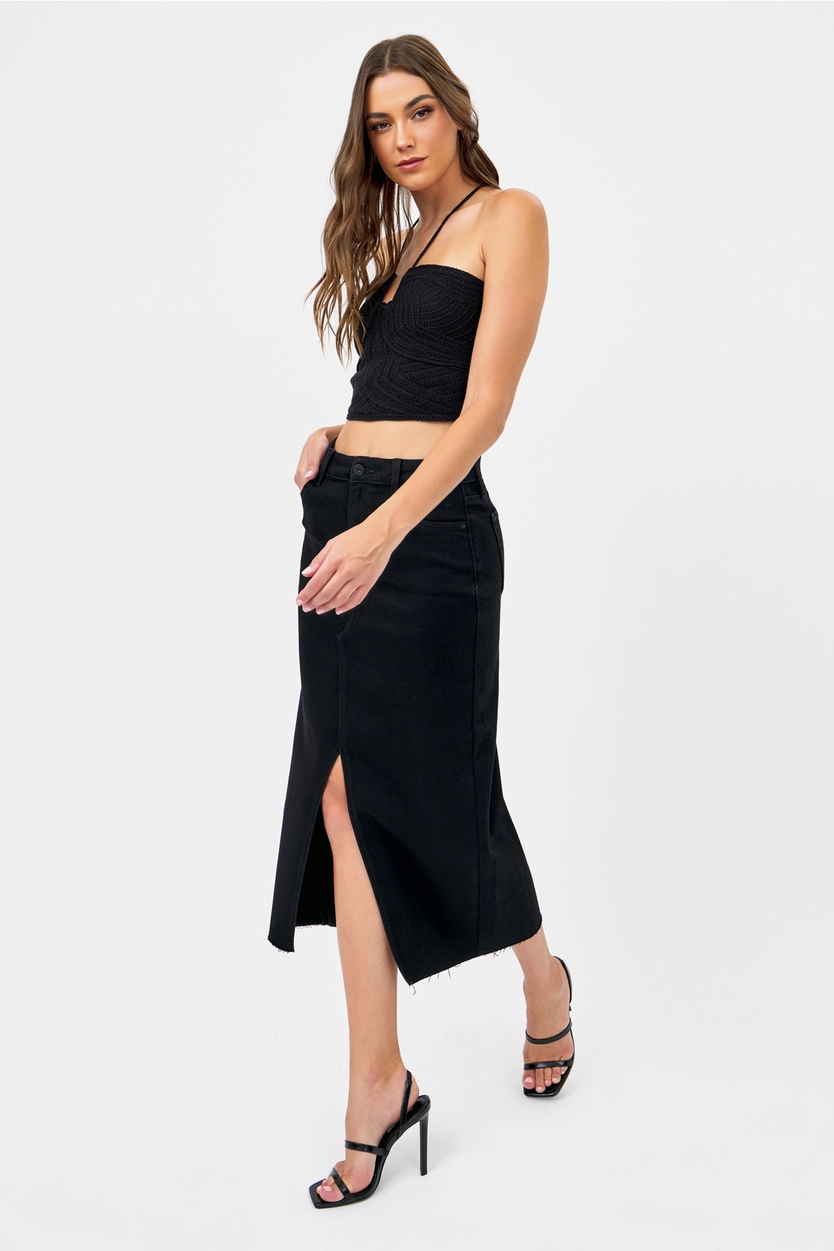 HIDDEN Midi Black Slit Skirt 