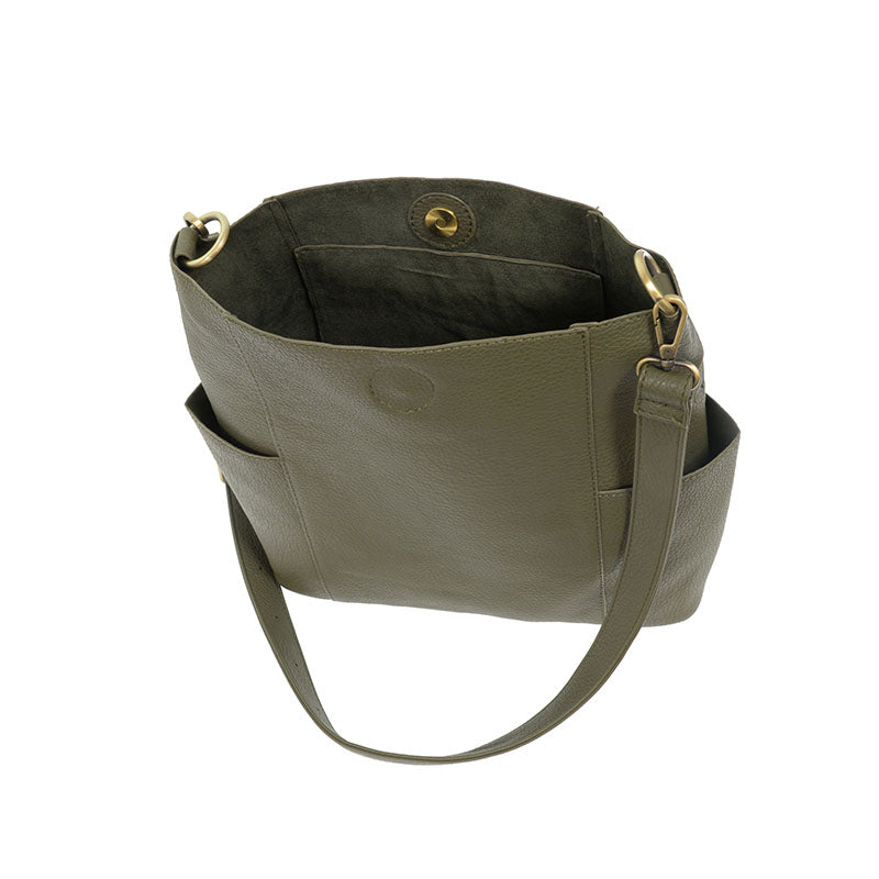 Vegan Leather Side Pocket Bucket Bag