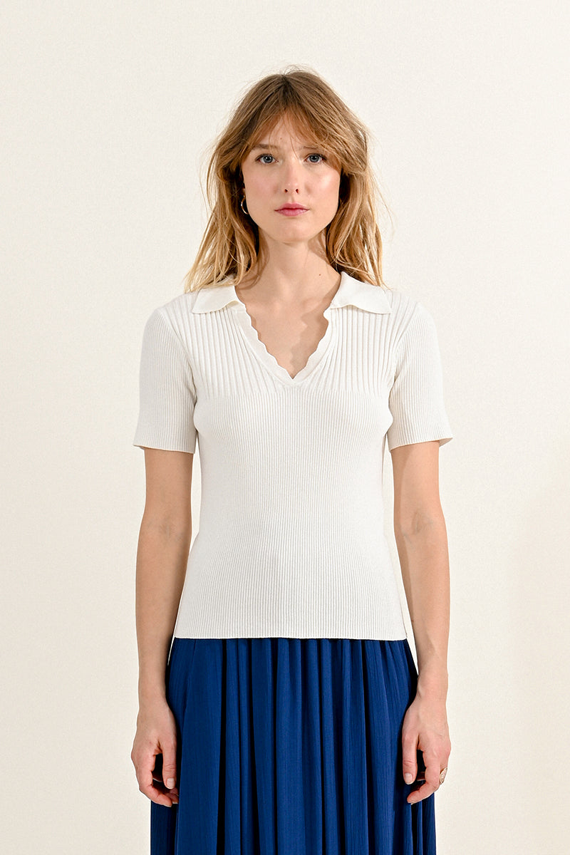 Collared Ribbed Knit Top