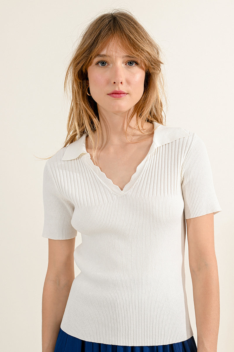 Collared Ribbed Knit Top