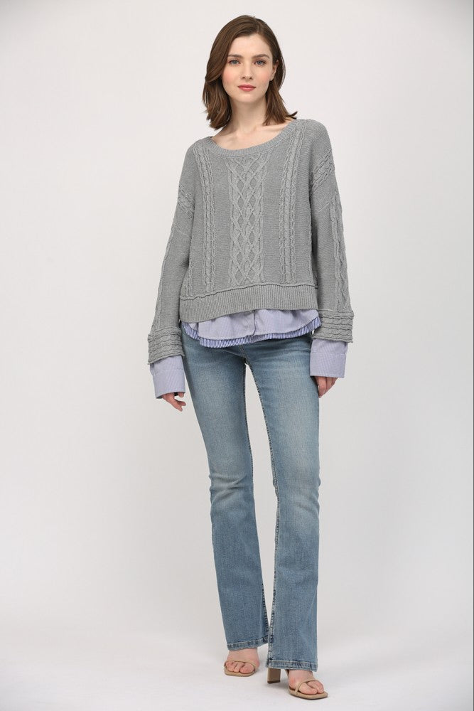 Layered Grey Cable Knit Sweater Top