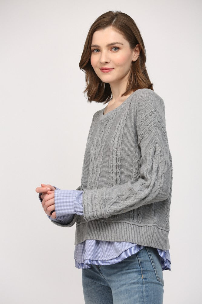 Layered Grey Cable Knit Sweater