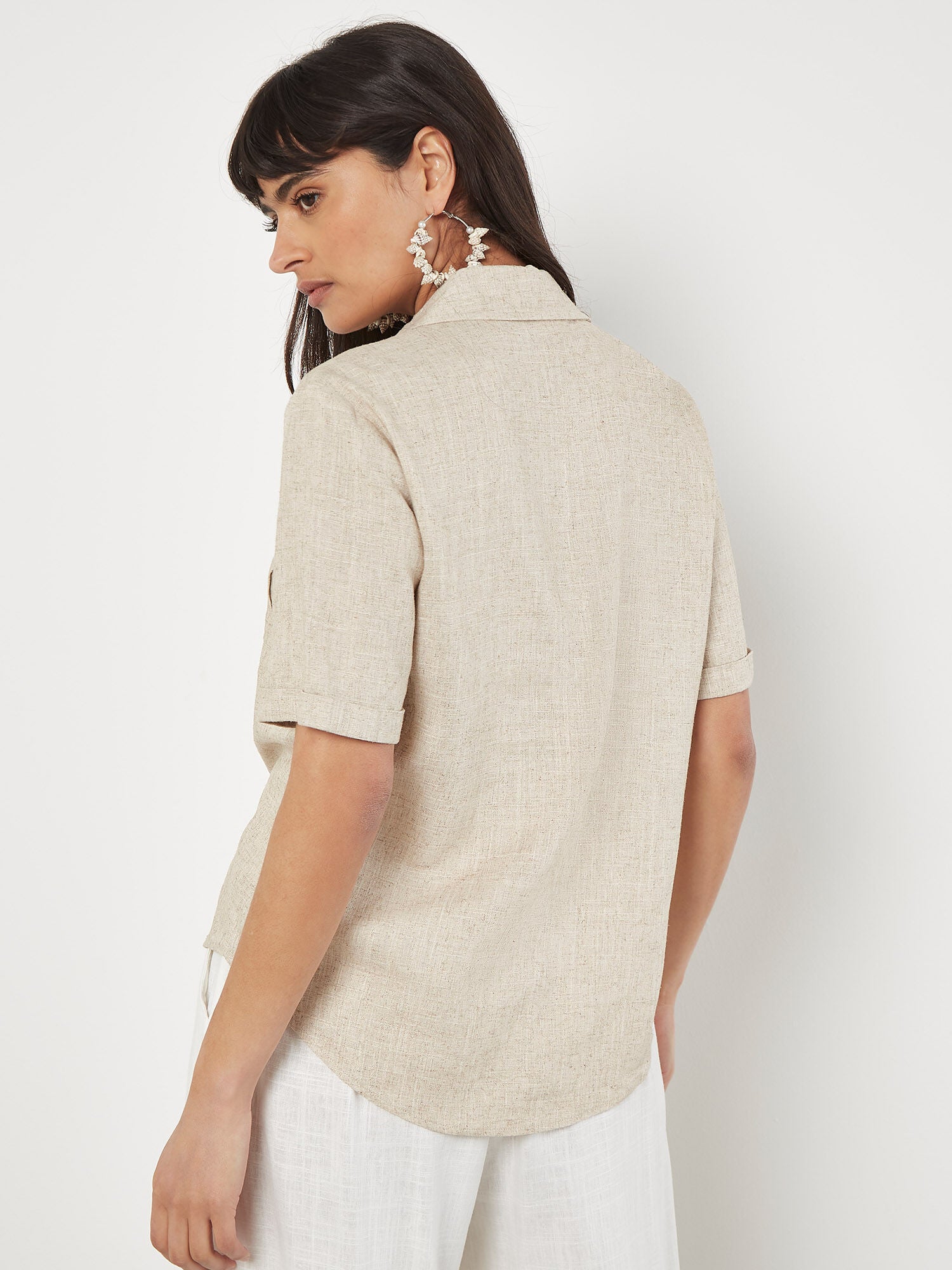 Linen Short Sleeve Collared Top