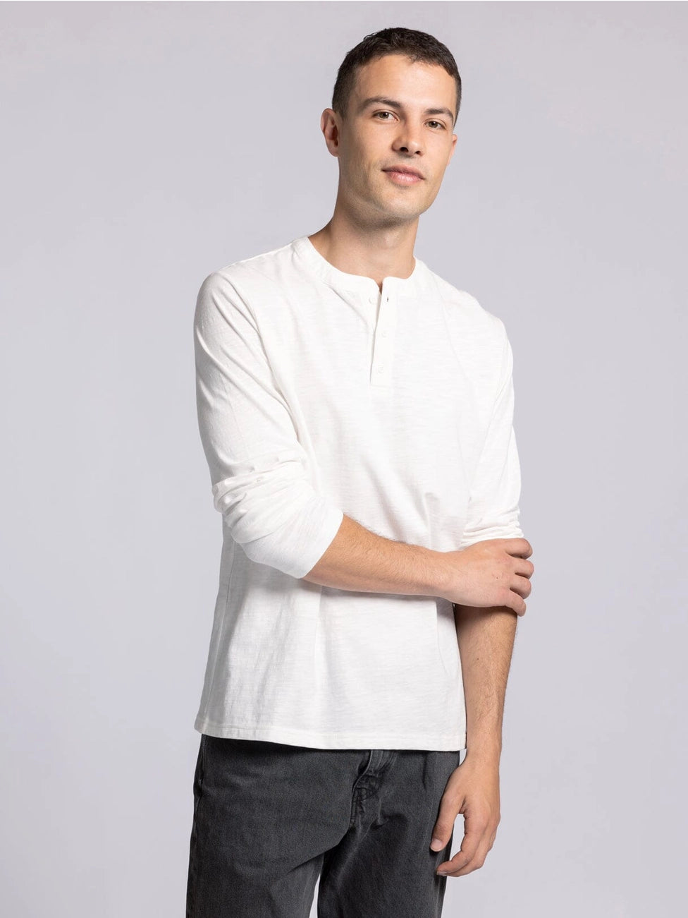 Mens White Cozy Henley Top