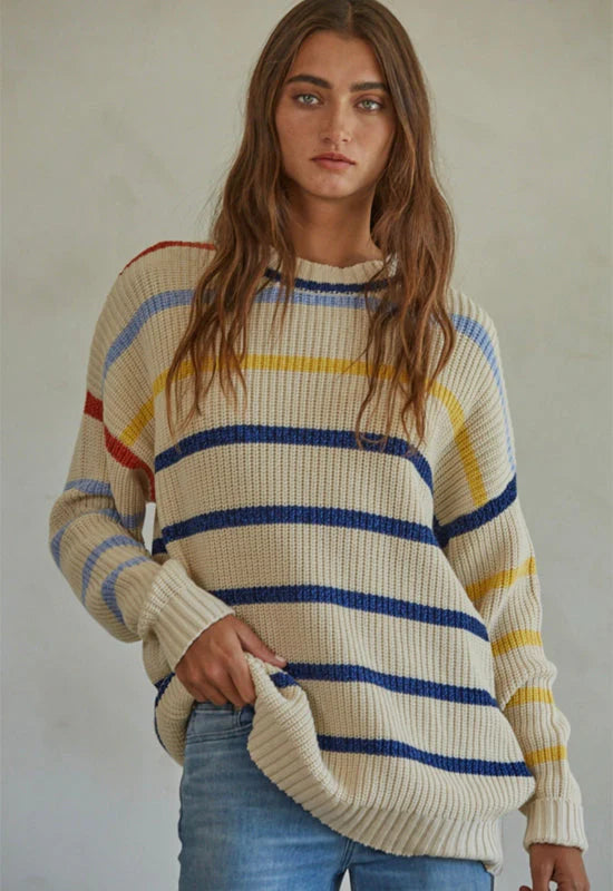 Multi Color Beige Stripe Sweater