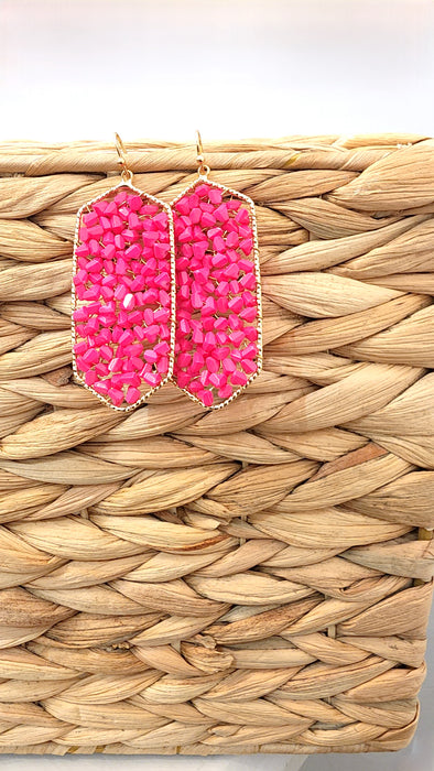 Neon Pink Beaded Earrings