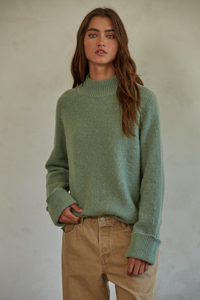 Oversized Green Mock Neck Sweater