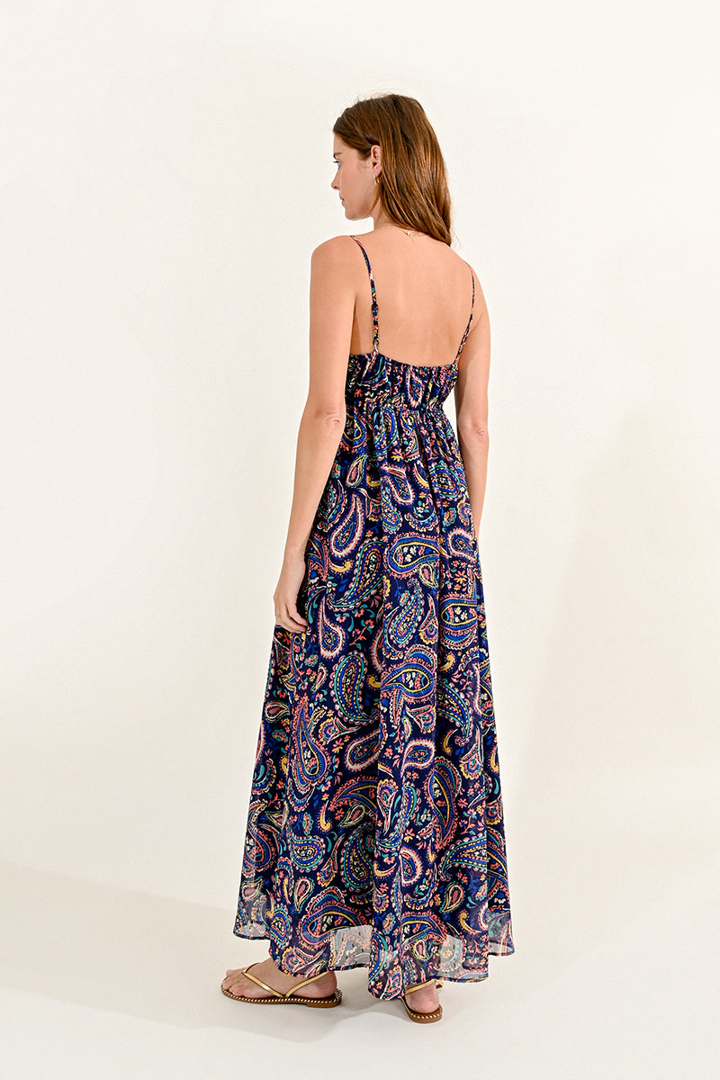 Navy Paisley Shimmer Maxi Dress